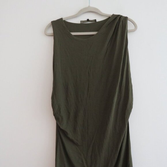 BARBARA BUI 100% Lyocell Draped Ruched Stretch Dress in Khaki Green - Size L - Picture 3 of 13